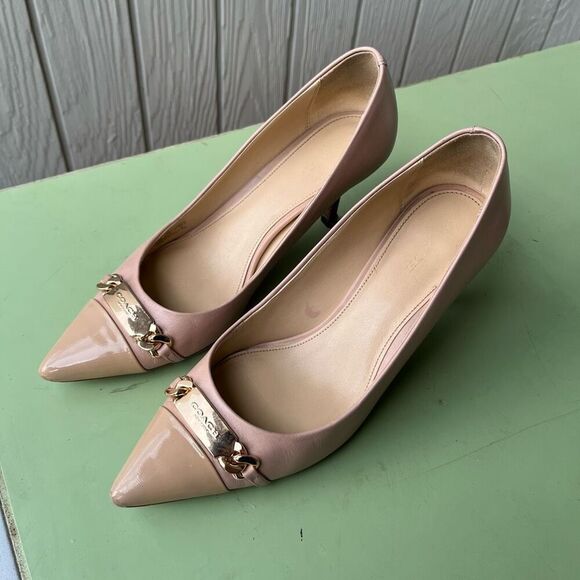 Coach Bowery Kitten Heels Nude Leather Pumps Sz 8.5 | Pointed Toe 3" Heel - Picture 10 of 14
